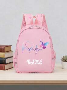 1pc Personalized Back To School Backpack, Casual Cute Butterfly Heart Print, Zipper Closure Nylon Material, Adjustable Shoulder Straps, Hand-Carryable, Suitable For School, Commuting, Shopping, Daily Use. Birthday Gift. - Multicolor - View 23
