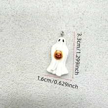 6件樹脂萬聖節白色幽靈拿南瓜吊墜，適合DIY珠寶製作，完美用於派對飾品、耳環、項鍊、包包 - 拿南瓜白色幽靈吊墜 - 查看 3