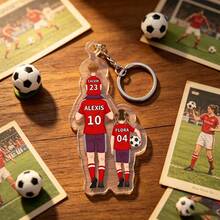 Personalisierter Weltcup Fußball Familien Acryl Schlüsselanhänger, 1/3/5 Stücke, individueller Name & Trikotnummer, 2,5/3 Zoll, 2-5 Familienmitglieder, herzliches Erinnerungsgeschenk für Fußballfans, idealer Vatertag & Weltcup Souvenir - Verschiedenfarbig - Übersicht 4