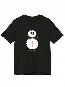 2026Spring And Summer New"Don't Cry"Snowman Letter Print Women's Short Sleeve Round Neck T Shirt - 黑色 - 查看 2