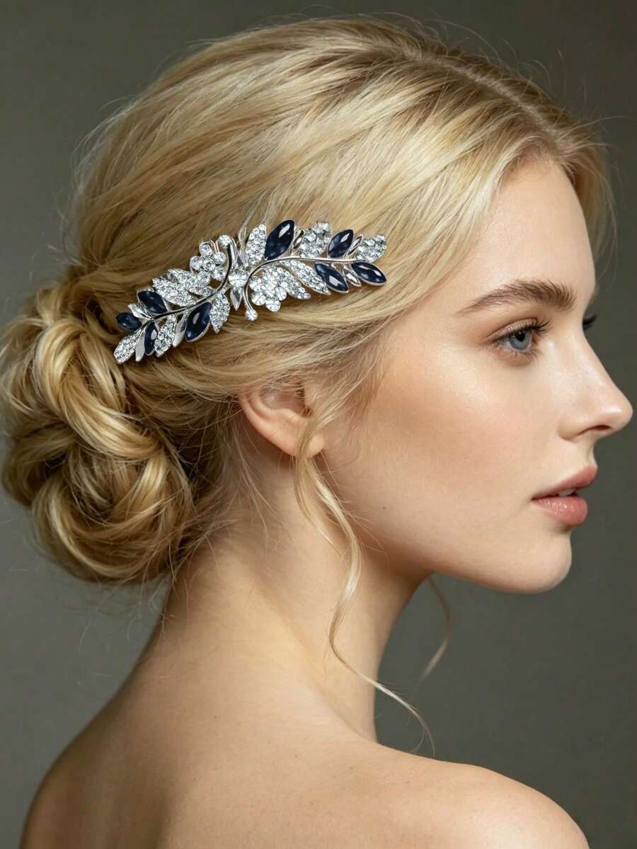1 Diamant besetzter Legierung Seitenkamm Haarkamm, geeignet für Brauthochzeiten, tägliches Styling, Partys, Bankette und andere Anlässe als Haaraccessoire - Silber - View 1