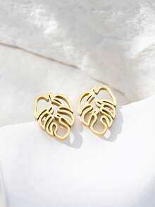 1 Pair European And American Fashion Minimalist Stainless Steel Leaf-Shaped Stud Earrings For Women, Suitable For Daily Wear - Multicolor - View 17