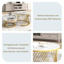 2-In-1 Round Coffee Table Made Of MDF, Side Table With Marble Tabletop And Plastic Rattan Drawers, Solid Wood Handles. Gold Iron Legs. 70 X 70 X 45.5 + 50 X 50 X 38.5 Cm - 白色 - 查看 5