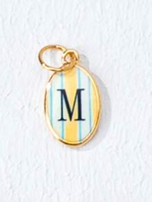 1pc Colorful Striped Heart Initial Pendant, Gold Plated Enamel A-Z Letter Charm, DIY Jewelry Making, Customized Bracelet Necklace Earrings - Multicolor - View 9