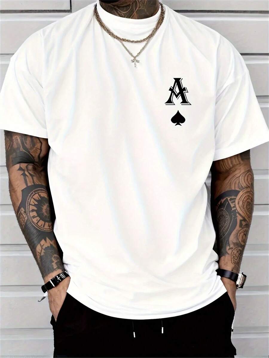 Men'S Pattern Poker A Print Regular Fit T-Shirt - 白色 - 查看 1