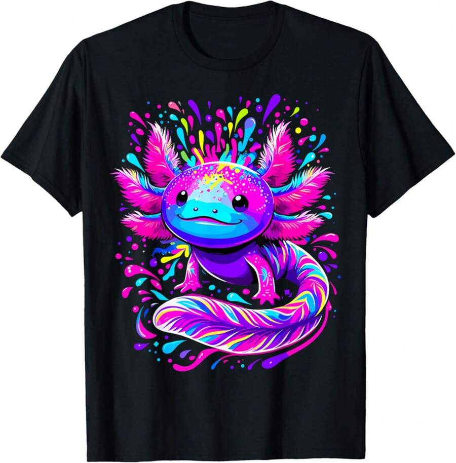 Axolotl Beautiful Colorful Artistic Axolotl T-Shirt - 黑色 - 查看 1