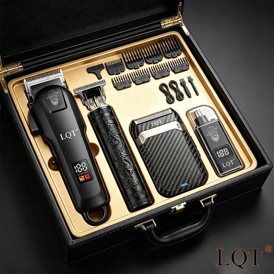 LQT (4pcs/3pcs/2pcs) Multi-Function Home Grooming Kit, Cordless Hair Clipper, Beard Trimmer, Ear & Nose Hair Trimmer & Men's Razor, USB-C Charging, Suitable For Personal Travel, Home And Barber Use, Ideal Men's Gift, Father's Day Gift