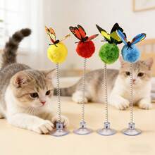 3pcs Butterfly Interactive Cat Spring Ball Toys - Random Color, Suction Cup Design, Battery-Free, Durable Material, Suitable For All Cat Breeds Interactive Self-Entertainment. Pet Entertainment | Fun Design - Multicolor - View 5