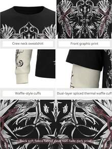 ROSIE POPHUB Women's Black Gothic Graphic Print Round Neck 2 In 1 Long Sleeve T-Shirt Casual Streetwear Top For Fall & Winter - Black - View 9
