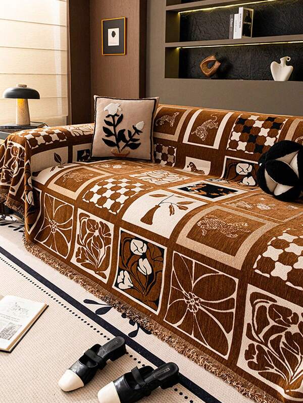 1pc Modern Geometric Pattern All-Season Chenille Sofa Throw Blanket, Anti-Cat Scratch & Stain-Resistant Sofa Cover, Machine Washable, Furniture Protector, Suitable For Bedroom And Living Room Home Decor - Fits 1-Seater, 2-Seater, 3-Seater And 4-Seater Sofas - Machine Washable Or Hand Washable