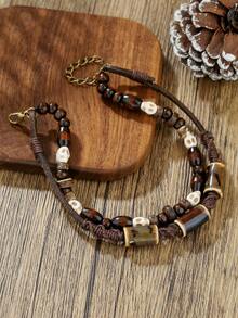 2pcs Men's Summer Holiday Natural Coconut Shell Wood Bead Shell Beaded Adjustable Anklet, Suitable For Vacation, Father's Gift Or Couples Gift - Multicolor - View 11