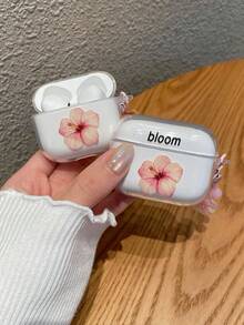 1件裝 扶桑花「Bloom」字母印花透明無線耳機充電盒保護套，附心形花朵吊飾耳機夾，清新甜美女孩風日常配件，適合生日、聖誕節、情人節、感恩節、開學季禮物 - 彩色 - 查看 4