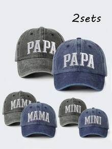 Bộ 3 mũ lưỡi trai thêu chữ "MAMA + MINI + Mini" đồng bộ, có thể giặt máy, điều chỉnh được, thích hợp cho bé trai và bé gái, phù hợp cho mùa xuân, mùa thu, du lịch và đi biển. - mũ bóng chày - Xem 14
