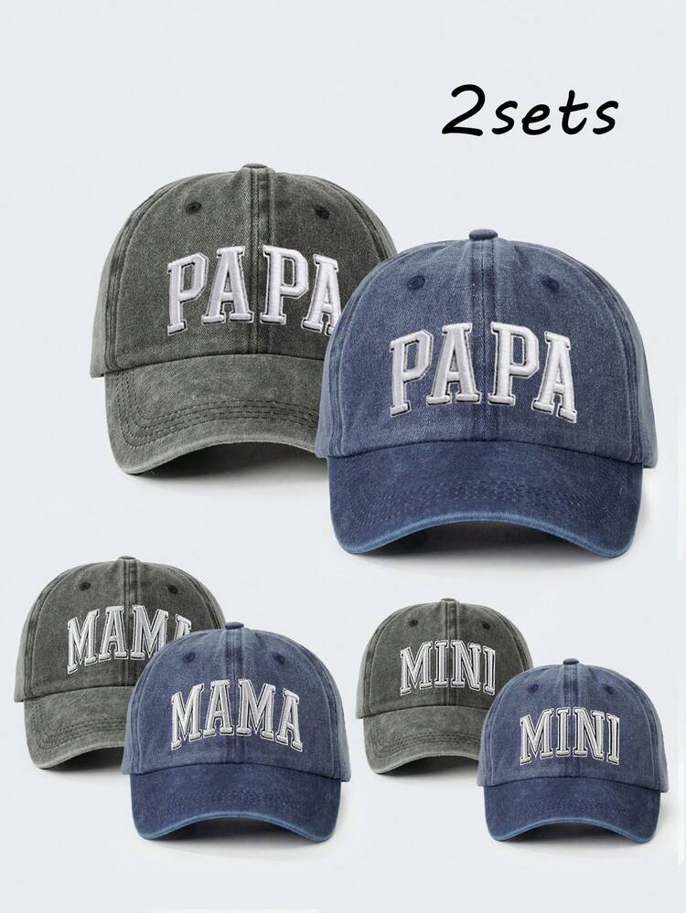 3/6pcs Embroidered PAPA+MAMA+MINI Family Set Washed Baseball  display picture 3