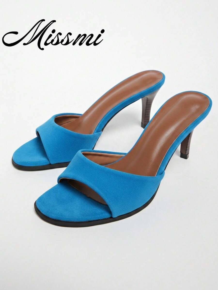 2026 Spring/Summer New Women's Mesh Open Back Round Toe Stiletto High Heel Sandals - Blue - View 1
