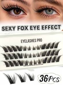 MEM 36 Clusters Of Fox Eye False Eyelashes, Mixed Length, Eye Tail Extension False Eyelash Clusters, Fluffy, Curly, Suitable For Women's Eye Makeup, Parties, Clubs, Makeup Beginners To Use, Eyelash Clusters, Single Eyelashes, False Eyelashes - D - View 2