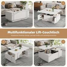 Modern Coffee Table With Double Lifting Mechanism, Hidden Storage Space – Load Capacity Up To 50 Kg - 白色 - 查看 3