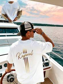 Camisetas de Verano para Hombre Ajustadas, Blancas con Cruz Dorada e Impresión del Logo Kaporal, Perfectas para Vacaciones, Viajes y Playa - Blanco - Ver 4