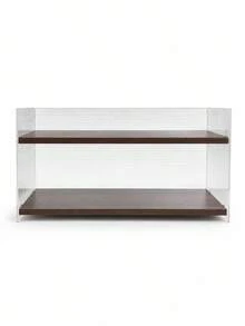 1pc Double-Layer Expandable Desktop Storage Rack, Wavy Transparent Acrylic & Wooden Organizer, Minimalist Rectangular Open Shelf With Gold Accessories, Multi-Functional Tabletop Storage Rack For Cosmetics, Kitchen, Bathroom, Coffee Corner, Desk - Brown - View 9