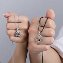 CIREY 1pc 100 Languages "I Love You" Sun & Moon Pendant, Miniature Letter Projection Couple Necklace, Suitable As Valentine's Day Gift - Sun and Moon Necklace - View 8