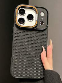1pc Heat Dissipation Breathable Lens Bracket Matte Magnetic Phone Case Compatible With IPhone 18 17 Pro Max Air 16 15 14 13 12 11 Pro Max Plus Premium Soft Silicone Cover - Black - View 3