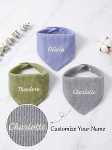 Customizable Name 1/3pcs Soft Breathable Baby Bibs, Adjustable Snap Closure, Absorbent Stain Resistant Newborn Bibs For Feeding Drooling And Meals, Baby Shower Gift, Bandana Style - Multicolor - View 2