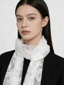 春夏新娘婚紗蕾絲披肩披風 白色修身伴娘禮服旗袍薄披肩 - 白色 - 查看 3