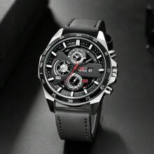 1pc Quartz Wristwatch With Leather Strap - Black - View 10
