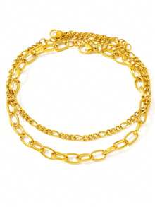 18K Gold Plated Multi-Layer Women's Anklet Set, Waterproof Cuban Chain Anklet, Multi-Layer Anklet Bracelet Set, Rust-Resistant And Durable, Summer Beach Gold Jewelry Gift, Elegant Silver Multi-Layer Women's Anklet - Yellow Gold - View 3