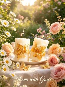 Two Pieces, One Piece, Golden Engraved Cylindrical Scented Candles, Festive Decorations, Birthday, Graduation Party Gifts, Exquisite And Luxurious, Scene Setting, Vacation Time, Elegant Dinner Candles, Garden - Pillar Wax - View 8