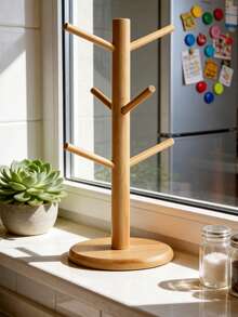 2pcs Tree-Shaped Bamboo Cup Holder-Suitable For Mugs, Hair Clips, And Bracelets-Featuring 6 Hooks; A Bamboo Mug Rack, Tabletop Cup Organizer, And Decorative Display Stand. - Orange - View 7