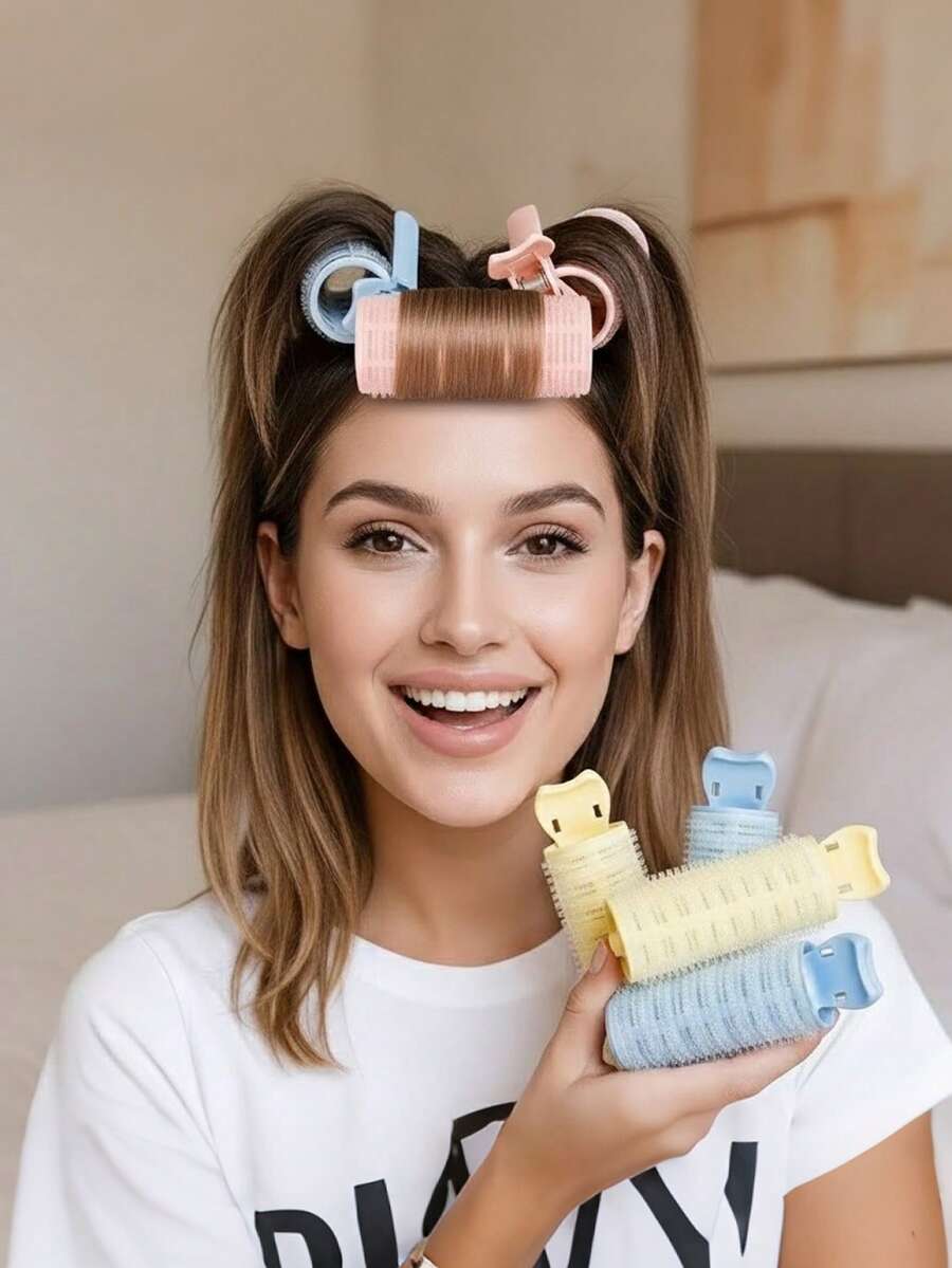 2/1pc Extra Large Heatless Self-Adhesive Hair Curler Set, Fluffy Hair Roller For Students, Slouchy Hair Curler, Root Lift Clip For Air Bangs, Create High Root Voluminous Curls | Damage Repair Overnight Curls And Bangs Styling, Pink, Blue, Yellow Optional, Suitable For Long And Medium Hair