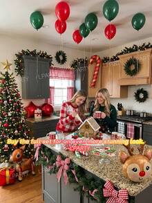 52pcs/22pcs/19pcs/10pcs/2pcs Christmas Theme Balloon Set, Red Nose Reindeer, 3D Standing Deer, Mini Gingerbread Man, 22 Inch Red & Gold Gift Box, Red Star/Round Balloons, Red & White / Red & Green Striped Candy Cane Balloons, New Year 2027 Table / Tabletop - View 4
