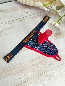1pc Sexy Blue Printed Elephant Trunk Style Fitted Adult Cartoon Low Waist Men's Thong Underwear - Blue and White - View 3