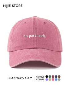 1件 No Pasa Nada 口號印花棒球帽，趣味西班牙諺語中性戶外時尚百搭鴨舌帽，可調節輕量復古做舊水洗帽，舒適透氣防曬帽，夏季旅行必備，適合日常出遊、度假、派對、街頭購物，送給家人朋友的完美禮物 - A - 查看 13
