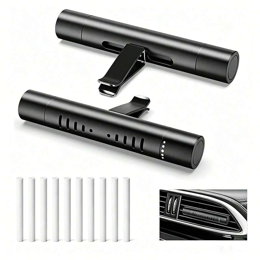 2pcs Minimalist Fragrance Diffuser Clips, Includes Essential Oil Diffuser Car Air Freshener, Car Decor Accessory, Customizable Scent, Comes With 10 Replacement Fragrance Sticks, Suitable For Car, Office, Kitchen And Indoor Aromatherapy - A - View 1