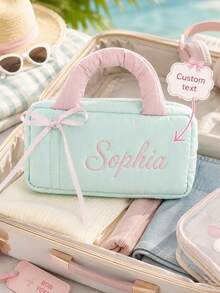 Personalized Name Pencil Case, Customized Pencil Pouch, Cute Stationery Storage Bag, Large Capacity Zipper Makeup Organizer, Portable Travel Storage Bag, School Supplies Organizer, Customized Text Gift, Back To School Stationery Gift - Multicolor - View 3