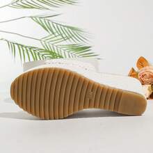 Women Woven Wedge Slide Sandals, Metal Decor Open Toe Platform Mules, Summer Vacation Slip On Wedge Slippers - White - View 6