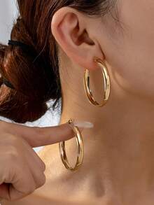 3 Pairs Women's Gold Hoop Earrings Set, Stainless Steel Hoop Earrings, Minimalist Fashion Jewelry, Suitable For Daily Wear And Party - Gold - View 8