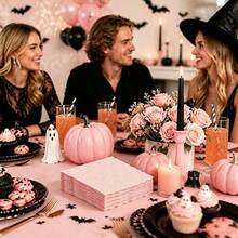 20/40/60pcs Halloween Ghost Embossed Cocktail Napkins, Pink Scalloped Edge Disposable Beverage Napkins, Birthday Party Baby Shower Table Decor - Ghost - View 5