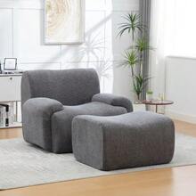 Chenille Armchair With Footrest, Vacuum-Packed With 30D High-Elasticity Foam Padding, No Assembly Required, Ideal For Living Rooms And Small Spaces - Ivory - 灰色 - 查看 9