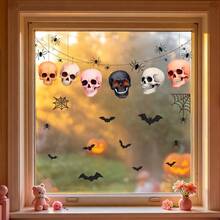 1pc Halloween Theme Static Cling Window Sticker, PVC Double-Sided Colorful Static Adsorption, Removable And Reusable, Cute Skull Ghost Bat Pumpkin Pattern Design, Suitable For Living Room, Bedroom, Bathroom, Kitchen Glass Sliding Door Decoration Sticker, Halloween Party Decoration - Multicolor - View 6