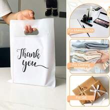 Bolsas de embalaje de regalo de agradecimiento, bolsas de regalo de dulces para bodas, bolsas de regalo para fiestas de cumpleaños, bolsas de compras de ropa de mano, bolsas de compras minoristas, bolsas reutilizables, bolsas de embalaje de joyas & cosméticos, adecuadas para bodas, cumpleaños, fiestas, embalaje de ropa, boutiques, minoristas, bolsas de regalo, pequeñas empresas, bolsas de compras, días festivos, bolsas de embalaje de regalos de Navidad - Blanco - Ver 4