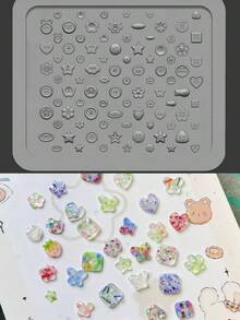Transparent 3D Cute Slice Photo Frame Apple Cream Nail Art Mold, Heart Butterfly Star Cloud Mini Button Pony Number Letter Cute Mold, Suitable For Mobile And Handmade Embossing, DIY Nail Art Demolding Tool, Nail Art Tool, Wearable Nail Art Tool - Clear - View 7