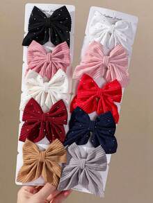 10pcs Girls Minimalist Rhinestone Fabric Bow Hair Clips, Elegant Sweet Cute Hair Accessories, Top Clip, Back Of Head Side Clip, Alligator Hair Clip For Back To School And Daily Use - Multicolor - View 4