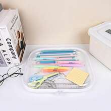 1pc PET Transparent Hard Shell Zipper Storage Box Set, Waterproof & Wipeable, For Makeup, Stationery, Dorm, Bathroom, Closet, Portable Small Item Organizer, Home, Travel, Holiday Essential Storage Bag - Multicolor - View 7