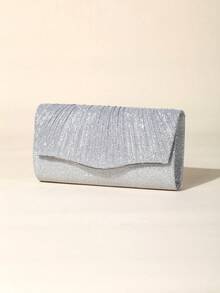 Pochette enveloppe froncée à paillettes argentées, sac de soirée élégant avec bordure ondulée, sac à main formel avec bandoulière chaîne amovible pour mariage, bal de promo, cocktail - Argent - Voir 5