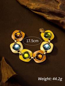 1 Necklace 1 Bracelet French Vintage Enamel Jewelry Square Colorful Gemstone Necklace Bracelet Warm Tone Vintage Luxury Daily Wear Women's Jewelry Accessories - Multicolor - View 7