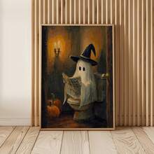 1 pieza Pintura al óleo vintage sin marco de fantasma de inodoro divertido de Halloween, arte de pared de baño, póster de lienzo impreso, decoración rústica acogedora y espeluznante para apartamento, decoración, impresiones para pared, pósteres, decoración vintage - Dibujos animados - Ver 1