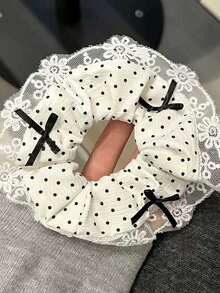 2pcs Fresh Bow Polka Dot Lace Trim Hair Ties Ponytail Hair Ropes Hair Accessories For Girls - Multicolor - View 2